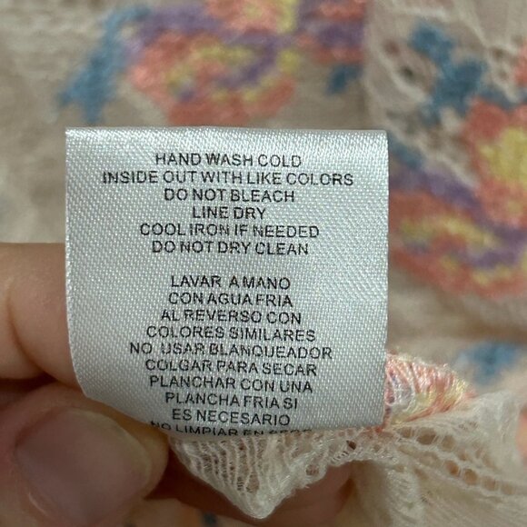 Democracy Womens Floral Lace Tie-Front Detail Semi-Sheer Blouse Size L Boho Chic - Picture 8 of 10